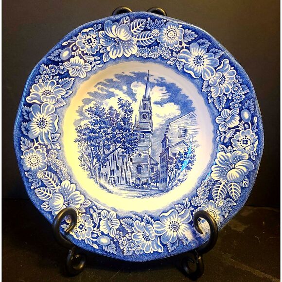 Liberty Blue Historic Colonial Scenes Independence Hall 9" Flat Bowl‎ - Picture 1 of 3